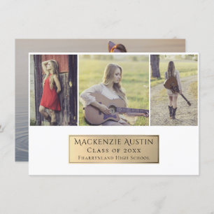 Graduation Collage Elegant Gold Multi-Photo Announcement