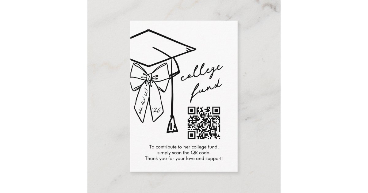 Graduation College Fund QR Code Cap & Bow Enclosure Card | Zazzle
