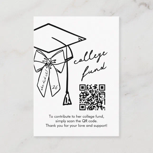 Graduation College Fund QR Code Cap & Bow Enclosure Card | Zazzle