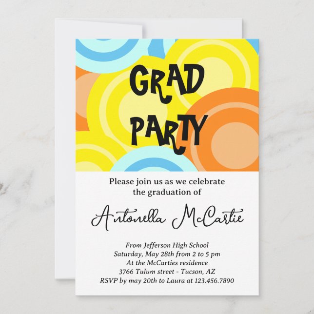 Graduation Colorful Disco Retro Fun Invitation (Front)