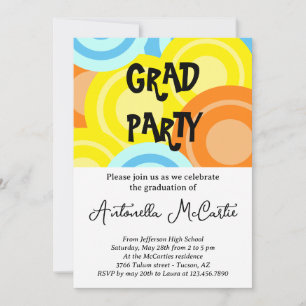 Graduation Colorful Disco Retro Fun Invitation