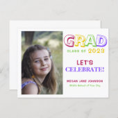 Graduation colorful middle school grad photo invitation postcard (Front/Back)