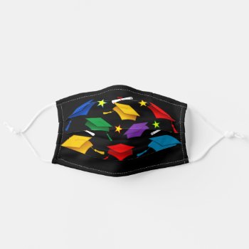 Graduation Colorful Tassel Caps Black Face Mask by HolidayInk at Zazzle
