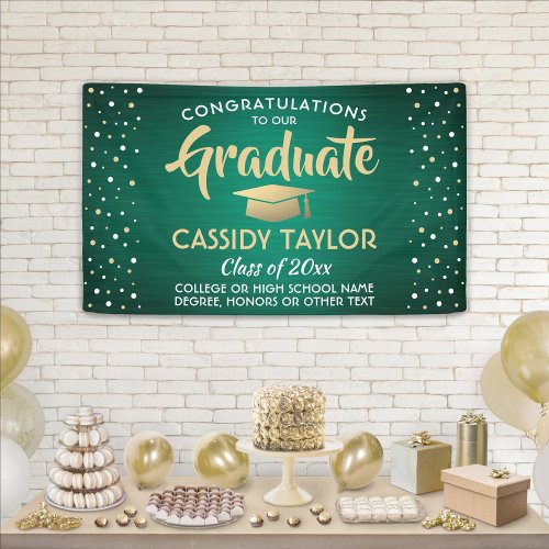 Graduation Confetti Brushed Green  White Congrats Banner