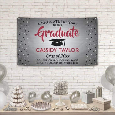 Graduation Confetti Brushed Stainless Red & Black Banner