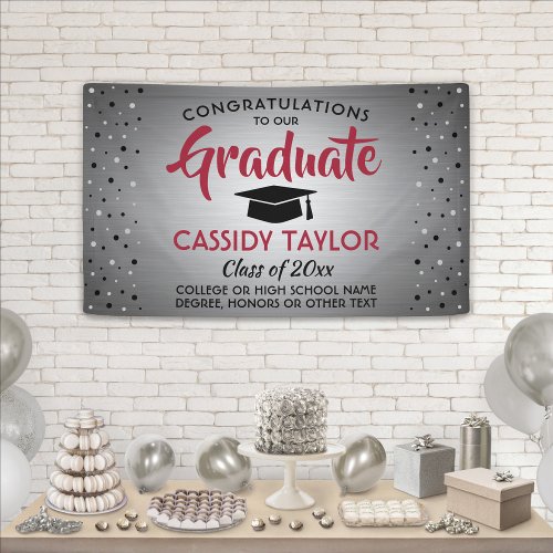 Graduation Confetti Brushed Stainless Red  Black Banner