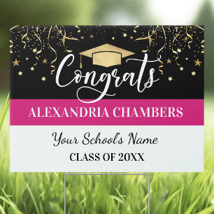 Graduation Confetti Hot Pink Yard Sign