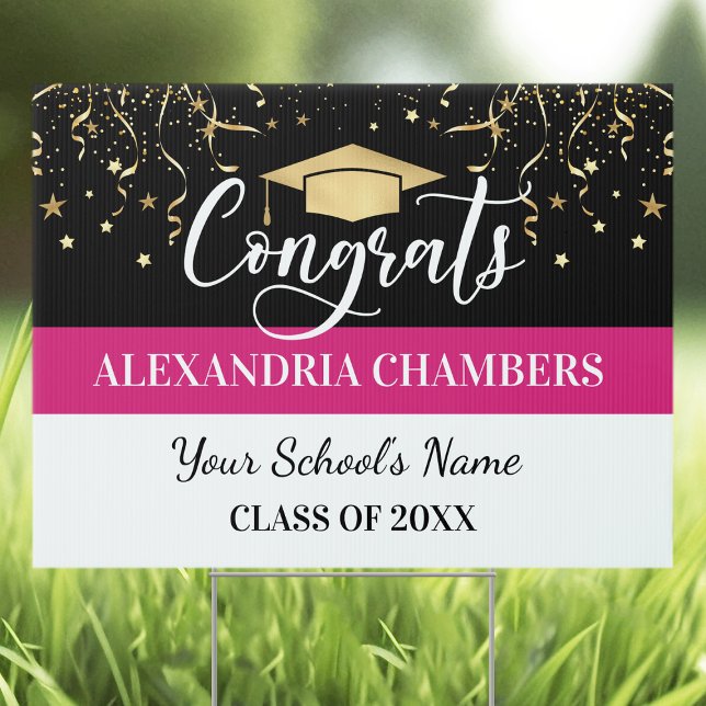 Graduation Confetti Hot Pink Yard Sign (Creator Uploaded)