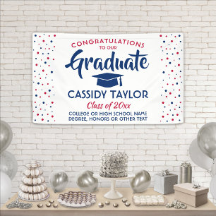 Graduation Confetti Modern Red White and Blue Banner