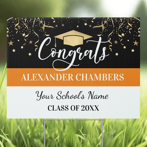 Graduation Confetti Orange Yard Sign