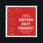 Graduation confetti personalized red gray Napkins<br><div class="desc">Celebrate your graduate with this fun personalized napkin! The vivid scarlet color is dotted with gray,  black and white confetti along with the grad's name and school info. Works well for high school graduates,  college grads and also elementary and middle school grads. Perfect for a graduation party!</div>