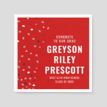 Graduation confetti personalized red gray Napkins