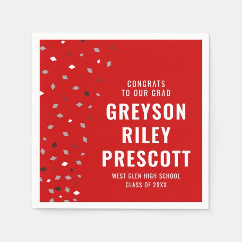  Graduation confetti personalized red gray Napkins