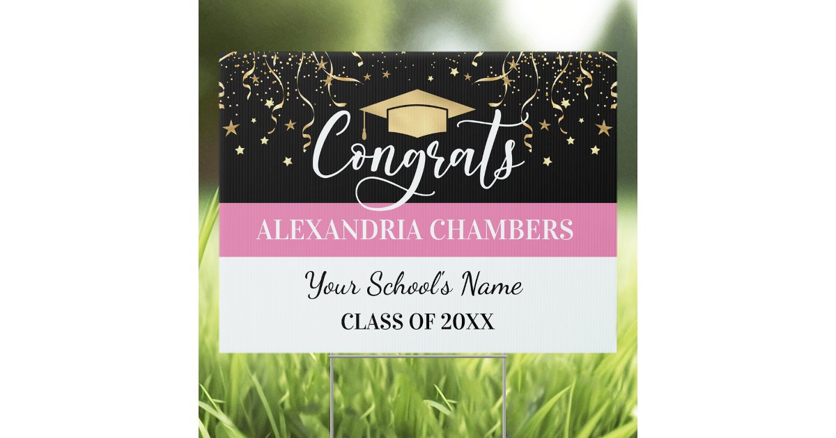 Graduation Confetti Pink Yard Sign | Zazzle