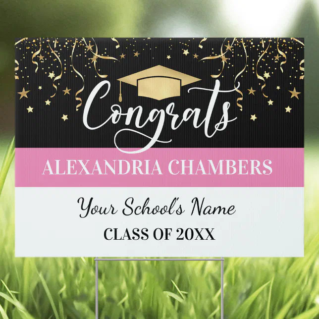 Graduation Confetti Pink Yard Sign | Zazzle