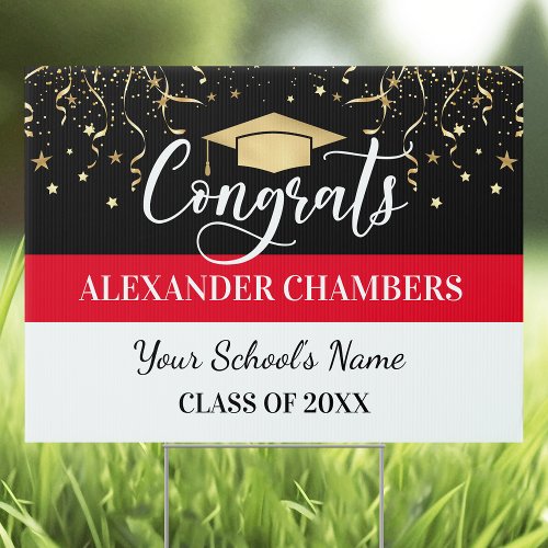 Graduation Confetti Red Yard Sign