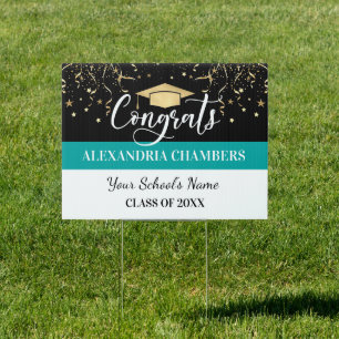 Graduation Confetti Teal Gold Yard Sign