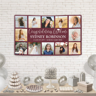 Graduation Congrats 12 Photo Collage Maroon Banner
