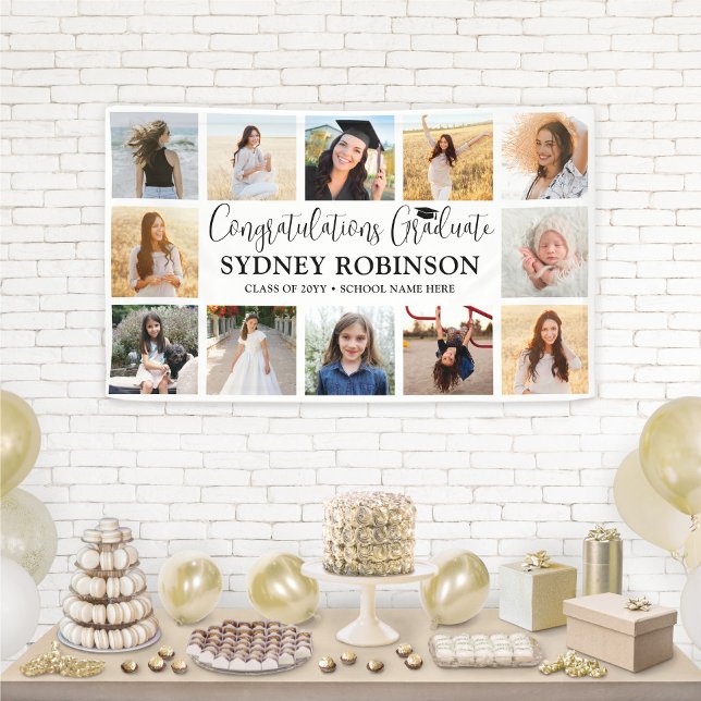 Graduation Congrats 12 Photo Collage Modern Script Banner (Creator Uploaded)
