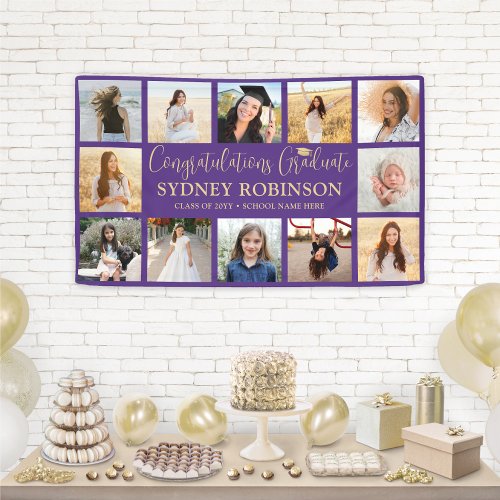 Graduation Congrats 12 Photo Collage Purple & Gold