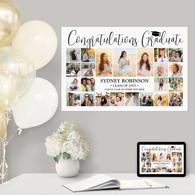 Graduation Congrats 23 Photo Collage Modern White Poster (Creator Uploaded)