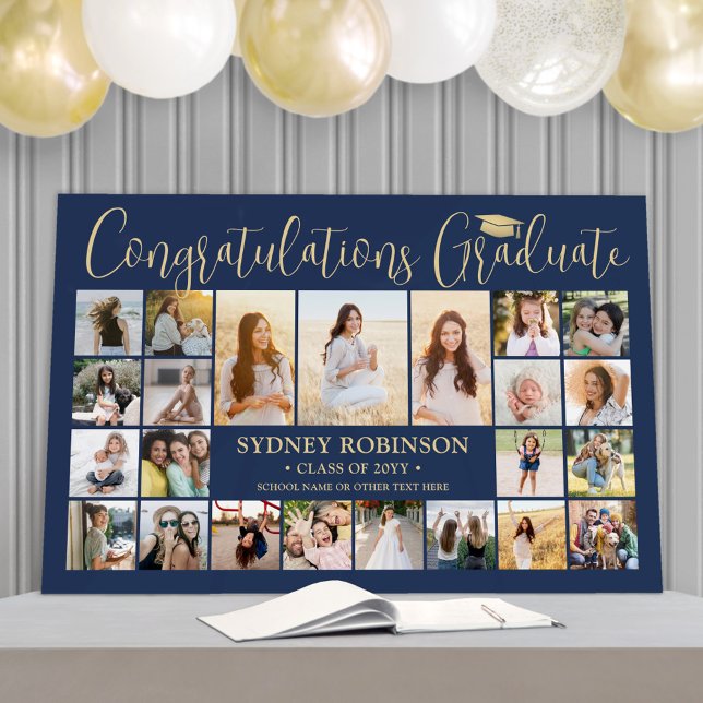 Graduation Congrats 23 Photo Collage Navy and Gold Foam Board (Creator Uploaded)