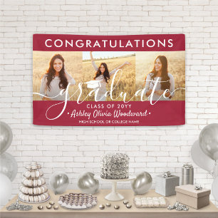 Graduation Congrats 3 Photo Collage Red and White Banner