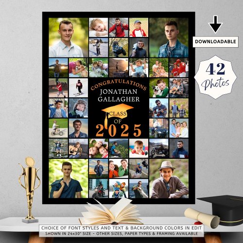 Graduation Congrats 42 Photo Collage Black Orange