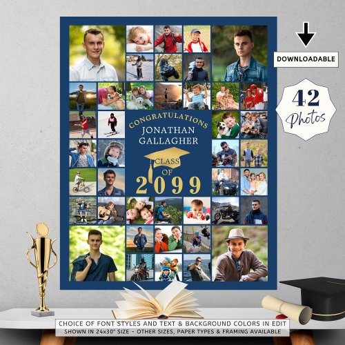 Graduation Congrats 42 Photo Collage Blue Gold