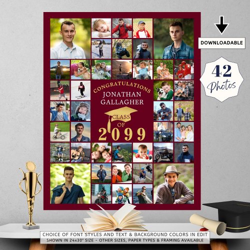 Graduation Congrats 42 Photo Collage Burgundy Gold