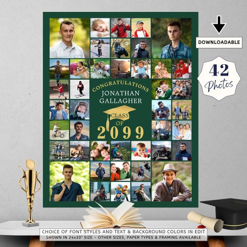 Graduation Congrats 42 Photo Collage Gold Green