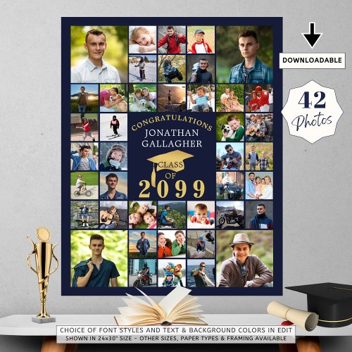 Graduation Congrats 42 Photo Collage Navy Gold