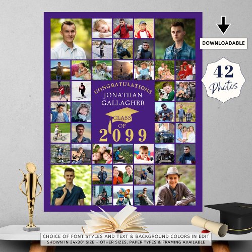 Graduation Congrats 42 Photo Collage Purple Gold