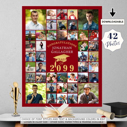 Graduation Congrats 42 Photo Collage Red Gold