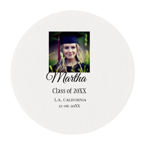 Graduation congrats add name photo city date class edible frosting rounds