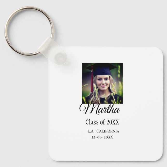 Graduation congrats add name photo city date class keychain (Front)