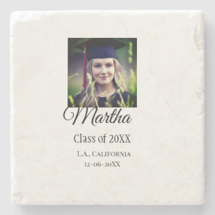 Graduation congrats add name photo city date class stone coaster