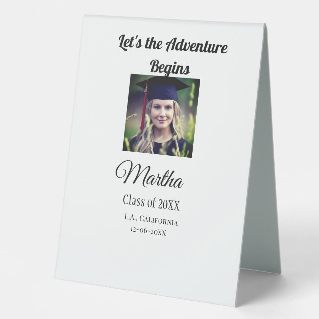 Graduation congrats add name photo city date class table tent (Front)