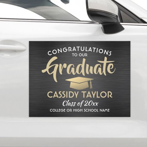 Graduation Congrats Black Gold and White Parade Car Magnet