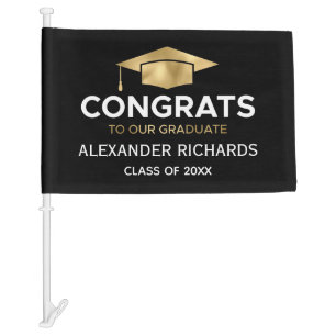 Graduation Congrats Black Gold Car Flag