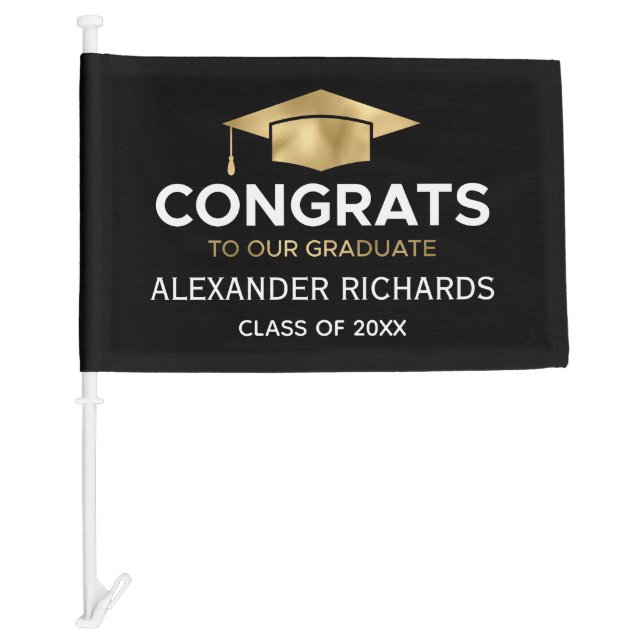 Graduation Congrats Black Gold Car Flag (Front)