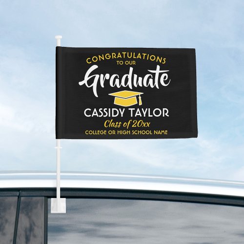 Graduation Congrats Black Gold Yellow White Parade Car Flag