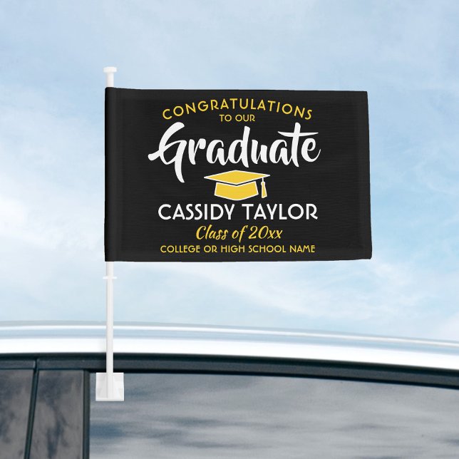 Graduation Congrats Black Gold Yellow White Parade Car Flag (Creator Uploaded)
