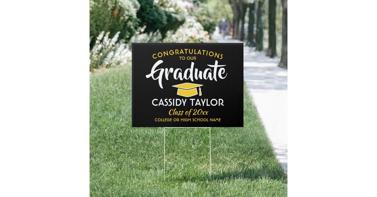Graduation Congrats Black Gold Yellow White Yard Sign | Zazzle
