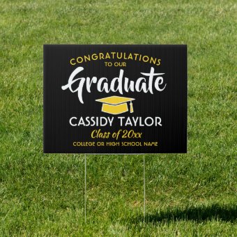 Graduation Congrats Black Gold Yellow White Yard Sign | Zazzle