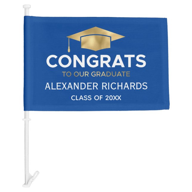 Graduation Congrats Blue Gold Car Flag (Front)