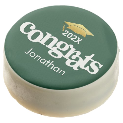 Graduation Congrats Bold Modern Green Gold Custom Chocolate Covered Oreo