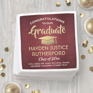 Graduation Congrats Brushed Burgundy Gold & White Napkins