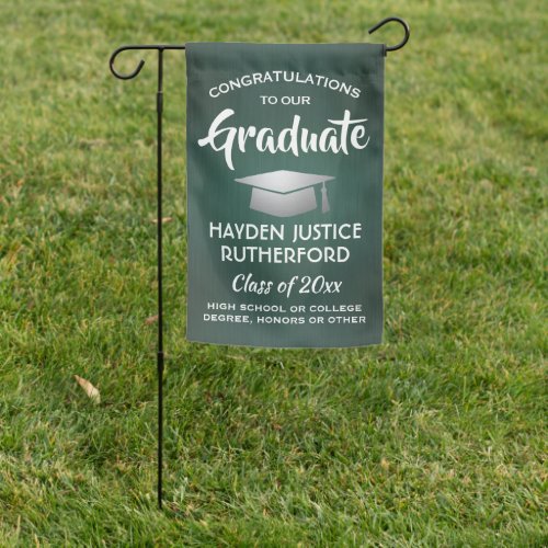 Graduation Congrats Brushed Dark Green and White Garden Flag