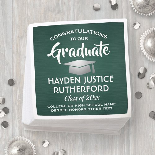 Graduation Congrats Brushed Dark Green and White Napkins